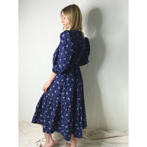 SUMMERSALT Navy Cotton Ditzy Floral Puff Sleeve Dress US SMALL - Picture 6 of 15